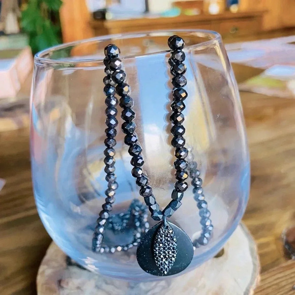 Marlyn Schiff Crystal Beaded Necklace with Pave Stone Charm - Picture 1 of 6